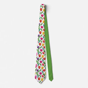 Cravate Motif floral de tulipe dessiné à la main et coloré