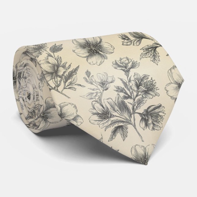 Cravate Motif floral dessin à la main (Roulé)
