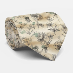 Cravate Motif floral dessiné à la main de style esquisse