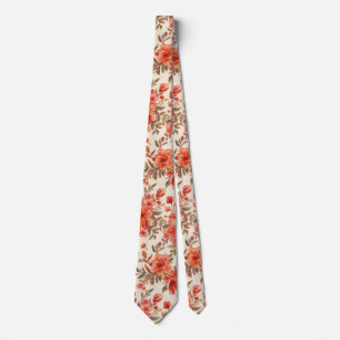Cravate Motif floral d'été à l'aquarelle orange corail