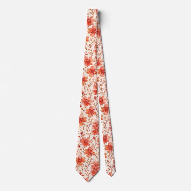 Cravate Motif floral d'été à l'aquarelle orange corail (Devant)