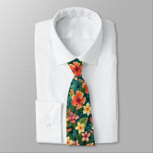Cravate Motif floral d'été aux palmiers hawaïens tropicaux