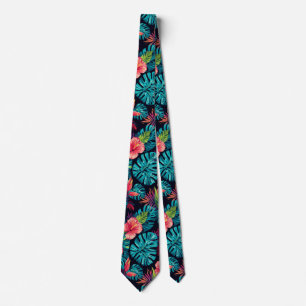 Cravate Motif floral d'été aux palmiers hawaïens tropicaux