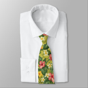 Cravate Motif floral d'été aux palmiers hawaïens tropicaux