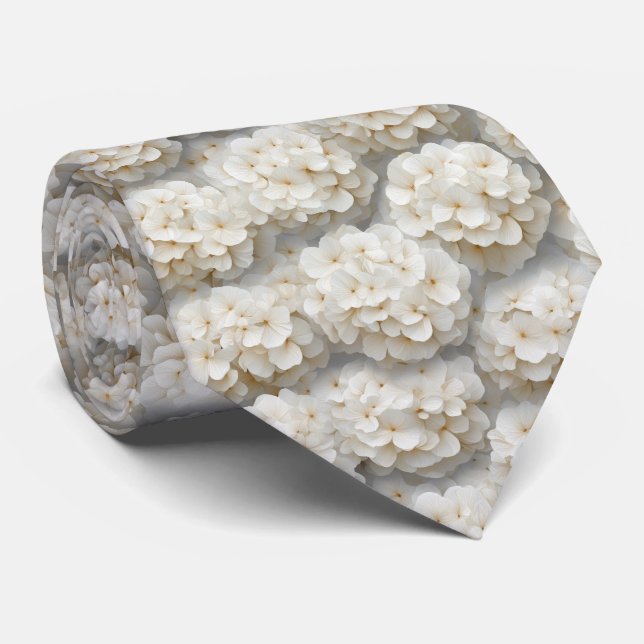 Cravate Motif floral d'hortensia blanc crème (Roulé)