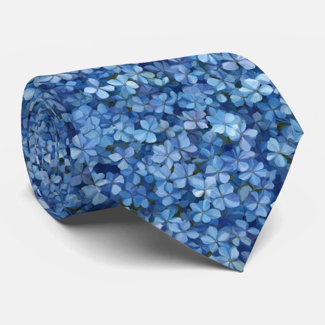 Cravate Motif floral d'hortensia bleu (Roulé)