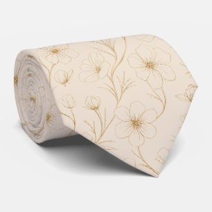 Cravate Motif floral doré élégant en ligne continue