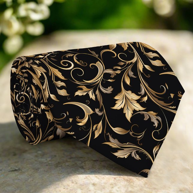 Cravate Motif floral doré Élégant Luxe Moderne (Créateur téléchargé)