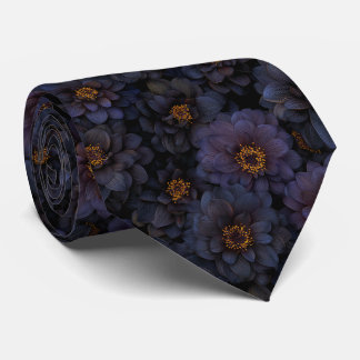 Cravate Motif floral élégant de Dahlia noir