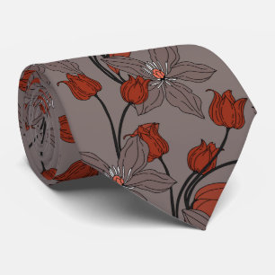 Cravate Motif floral élégant ethnique rétro beige orange