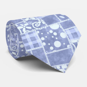 Cravate Motif floral en gingham bleu Crazy Quilt