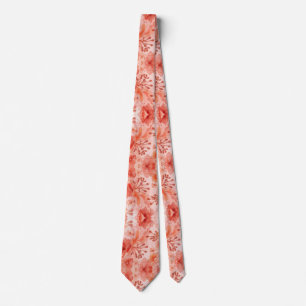 Cravate Motif floral estival aquarelle orange corail