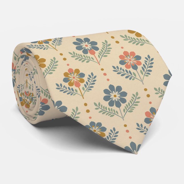Cravate Motif floral folklorique scandinave (Roulé)