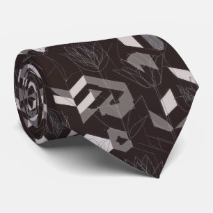 Cravate Motif floral géométrique tulipe taupe noir moderne
