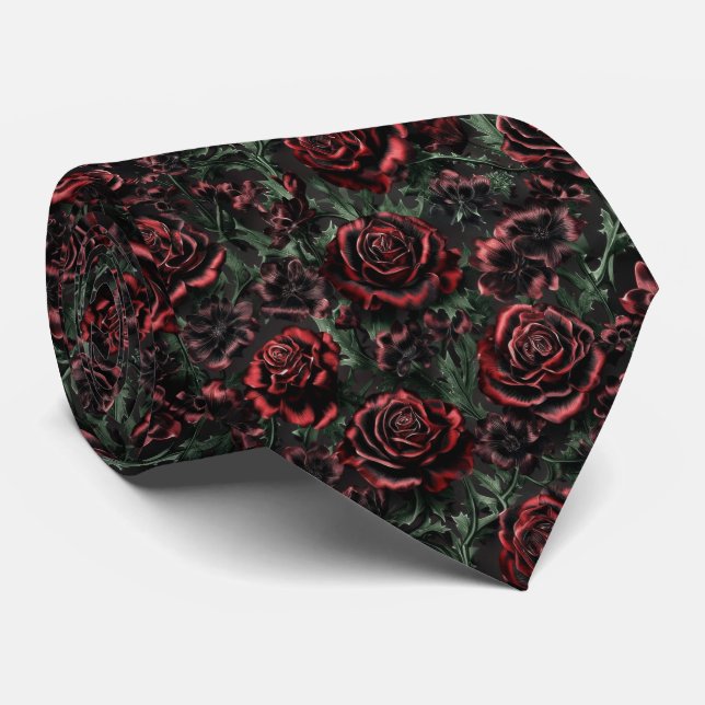 Cravate Motif floral gothique rouge foncé (Roulé)