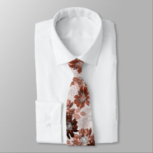 Cravate Motif floral gris marron aquarelle.