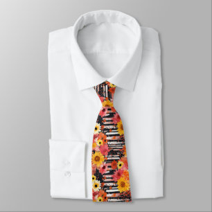 Cravate Motif floral grunge audacieux noir orange rose