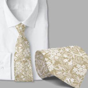 Cravate Motif floral inspiré de William Morris fleur beige