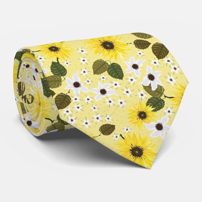 Cravate Motif floral jaune tournesol (Roulé)