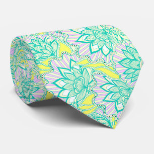 Cravate Motif floral jaune vert mou