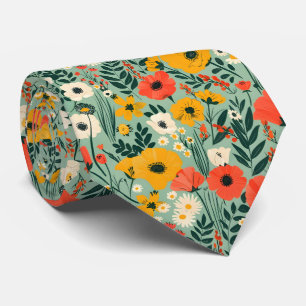 Cravate Motif Floral Joli Fleurs Vert