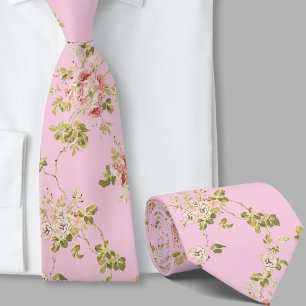 Cravate Motif floral jolies fleurs roses rétro