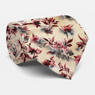 Cravate Motif floral lavis d'encre rouge