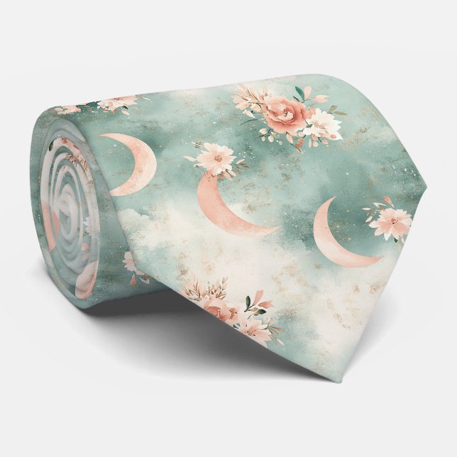 Cravate Motif Floral Lunaire Bohème Céleste (7) (Roulé)