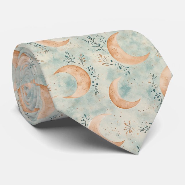 Cravate Motif Floral Lunaire Bohème Céleste (8) (Roulé)