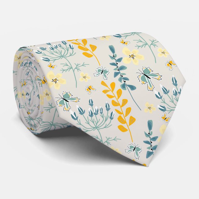 Cravate Motif floral mignon avec papillons (Roulé)