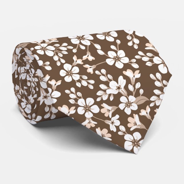Cravate Motif floral mignon brun rétro (Roulé)