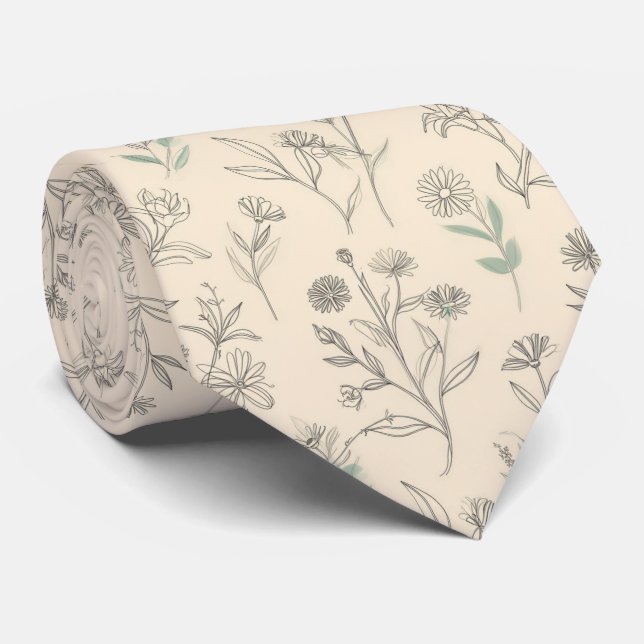 Cravate Motif floral minimaliste botanique (Roulé)