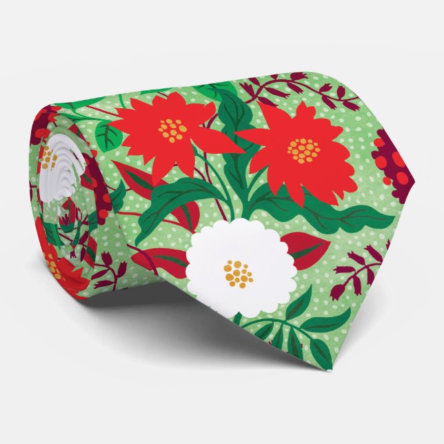 Cravate Motif floral moderne de Noël Rouge Poinsettia (Roulé)