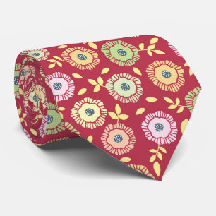 Cravate Motif floral multicolore fond rouge