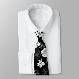 Cravate Motif floral noir et blanc