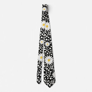 Cravate motif floral noir et blanc