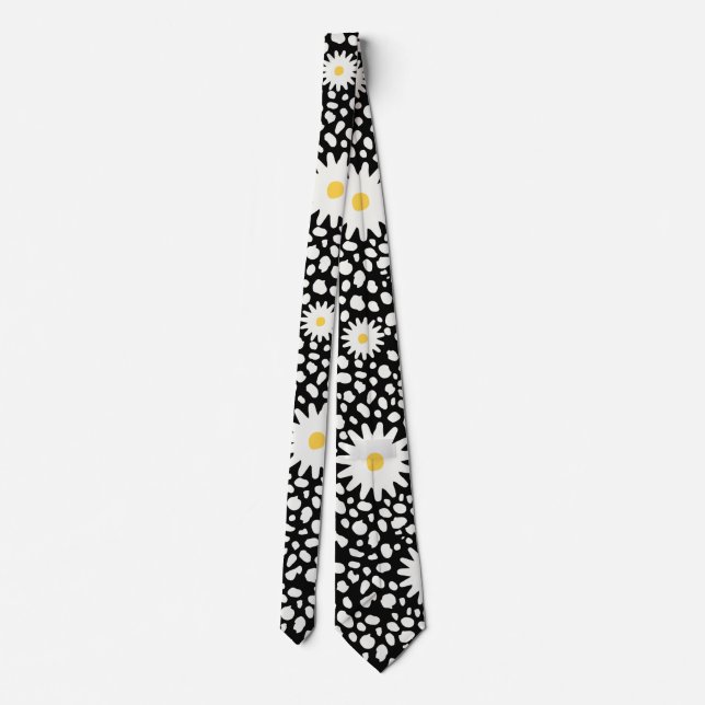 Cravate motif floral noir et blanc (Dos)