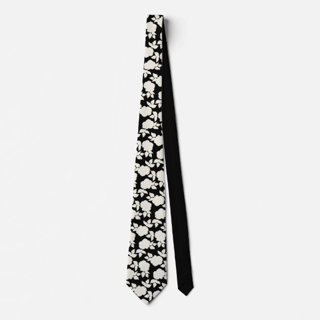 Cravate Motif floral noir et blanc élégant (Devant)