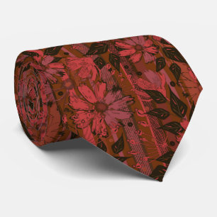 Cravate Motif floral noir et rouge.