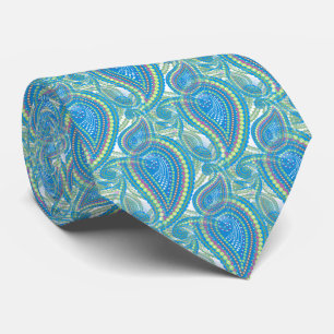Cravate Motif floral paisley vert citron violet bleu