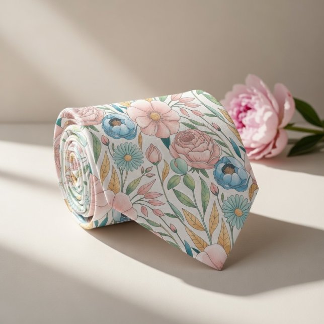 Cravate Motif floral pastel doux (Créateur téléchargé)