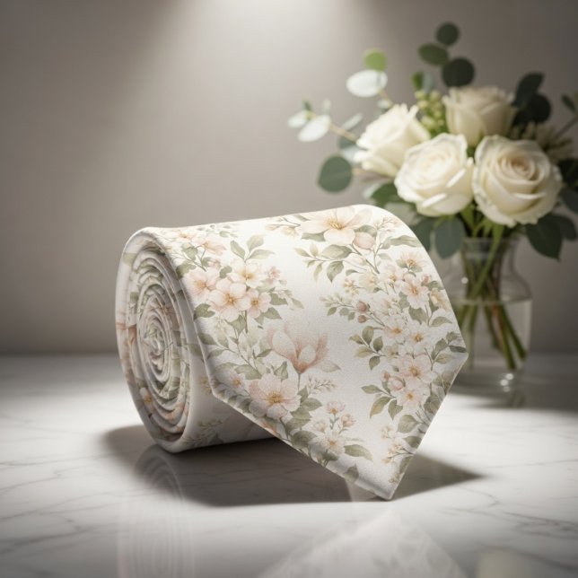 Cravate Motif floral pastel élégant sur fond blanc doux (Créateur téléchargé)
