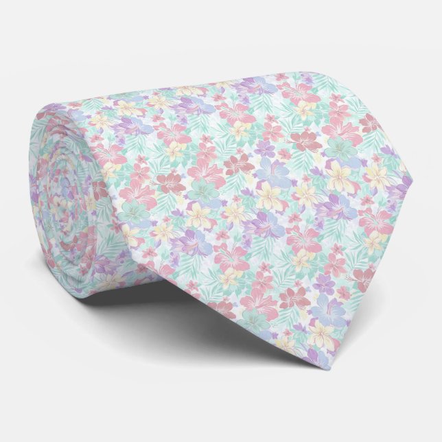 Cravate Motif floral pastel tropical (Roulé)