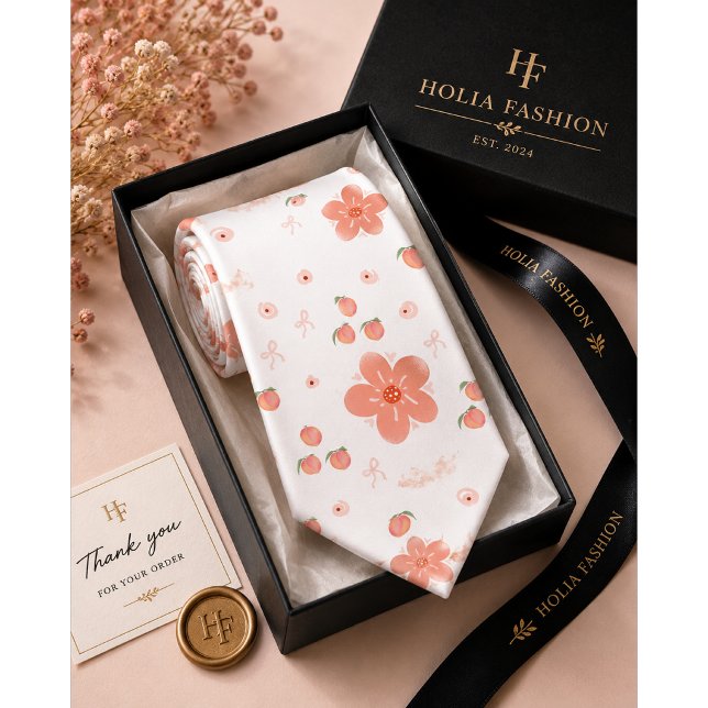 Cravate Motif floral pêche (Créateur téléchargé)