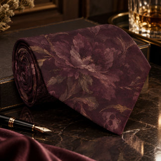 Cravate Motif floral prune foncé | Botanica vintage de lux