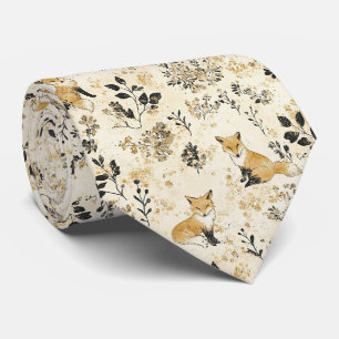 Cravate Motif floral renard bois or