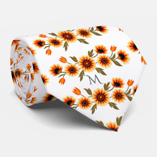 Cravate Motif floral rétro audacieux en orange jaune noir