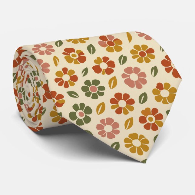 Cravate Motif floral rétro en fleurs (Roulé)
