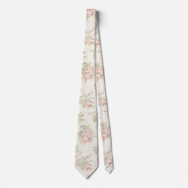 Cravate Motif Floral Rétro Rose Rose Cottagecore (Devant)