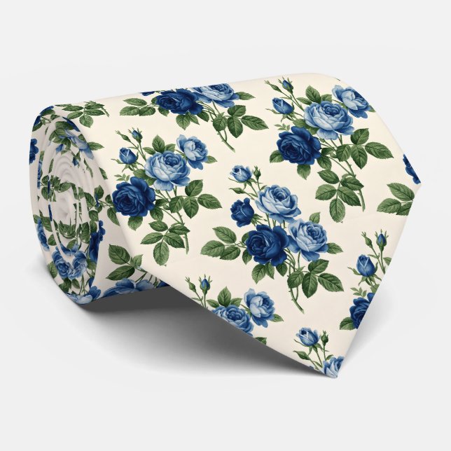 Cravate Motif floral Rose Bleue (Roulé)